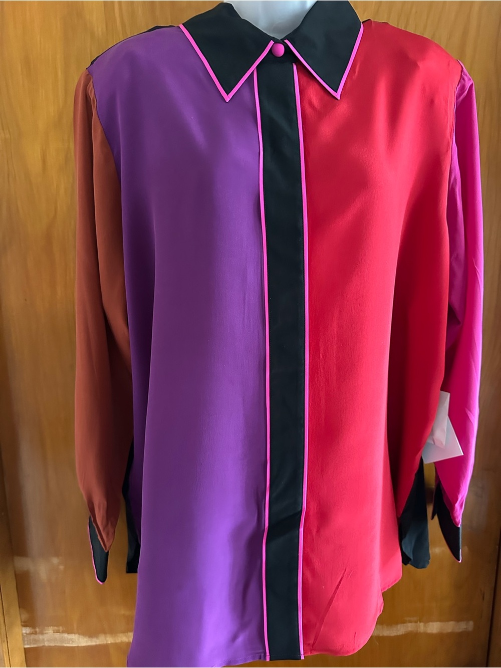 Bob Mackie Wearable Art 1X NWT 100% Silk Colorblock Blous